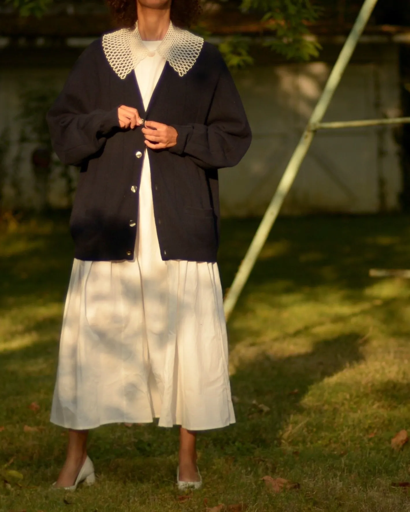 90s navy blue ribbed lambswool grandpa cardigan sweater