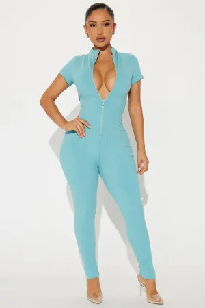 Anabel Short Sleeve Snatched Jumpsuit - Teal