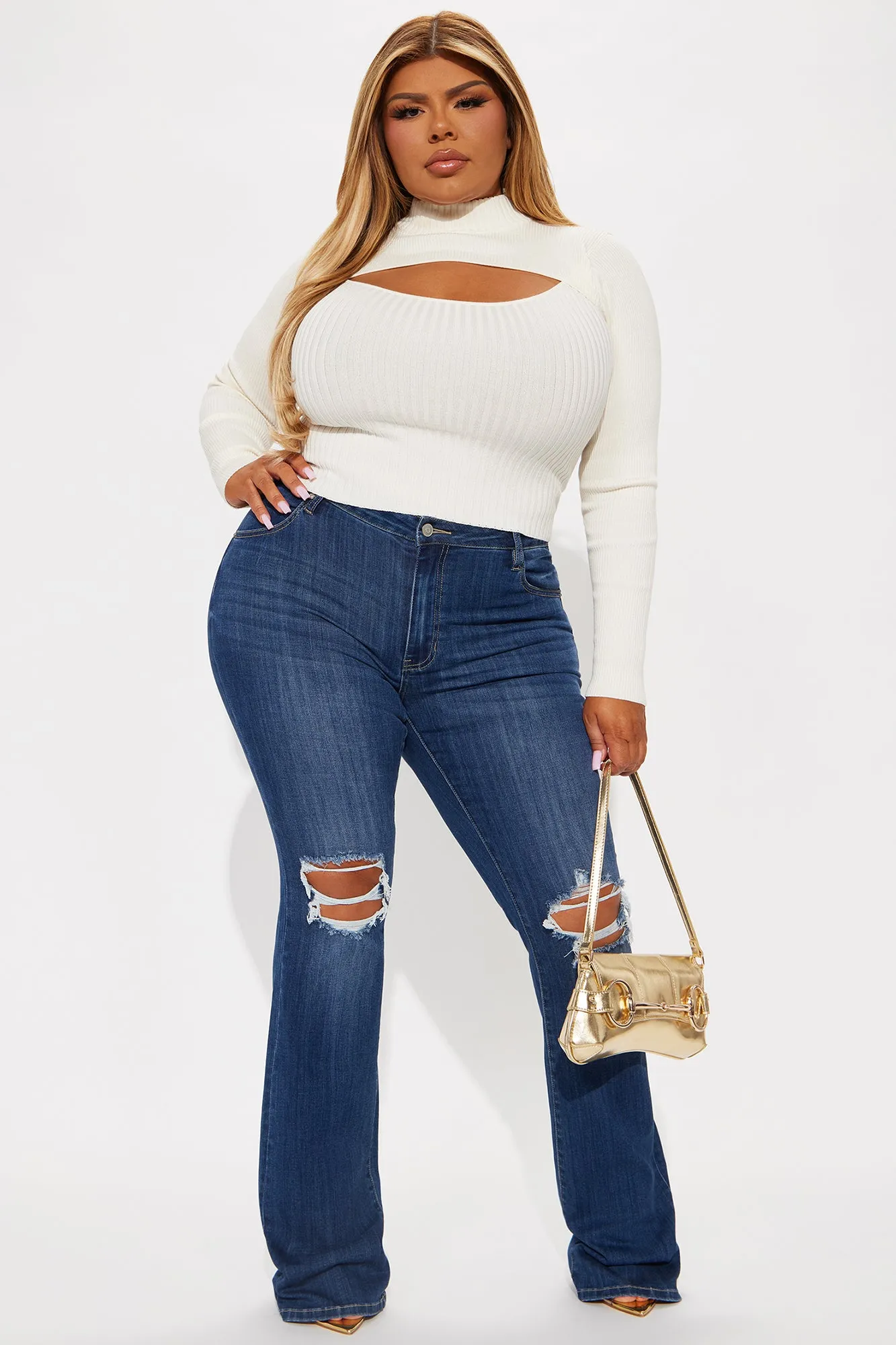 Anabella Cut Out Turtleneck Sweater - Ivory