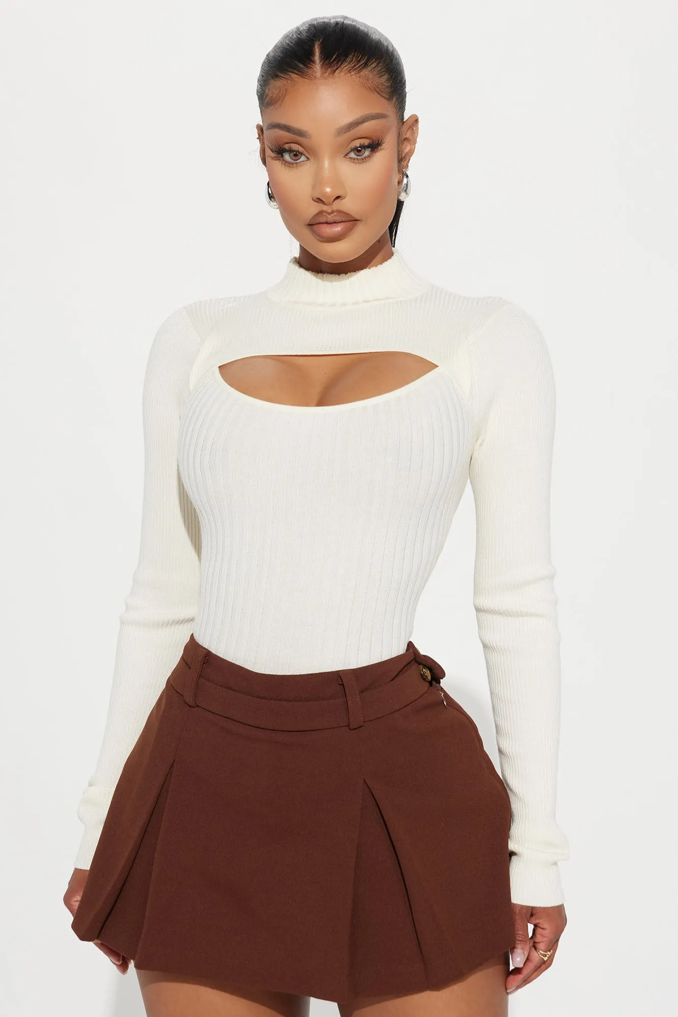 Anabella Cut Out Turtleneck Sweater - Ivory