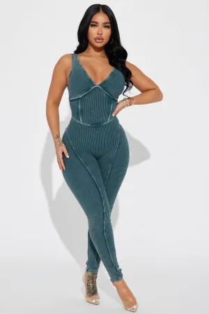 Andrea Mineral Wash Rib Jumpsuit - Teal