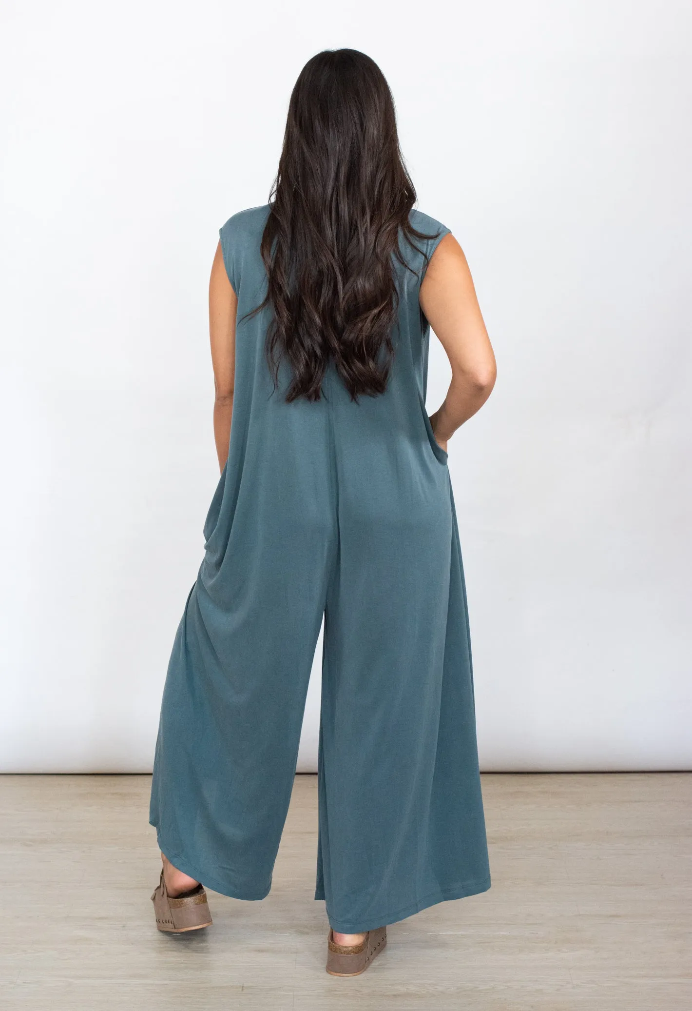 Be Present Teal Button Down Jumpsuit