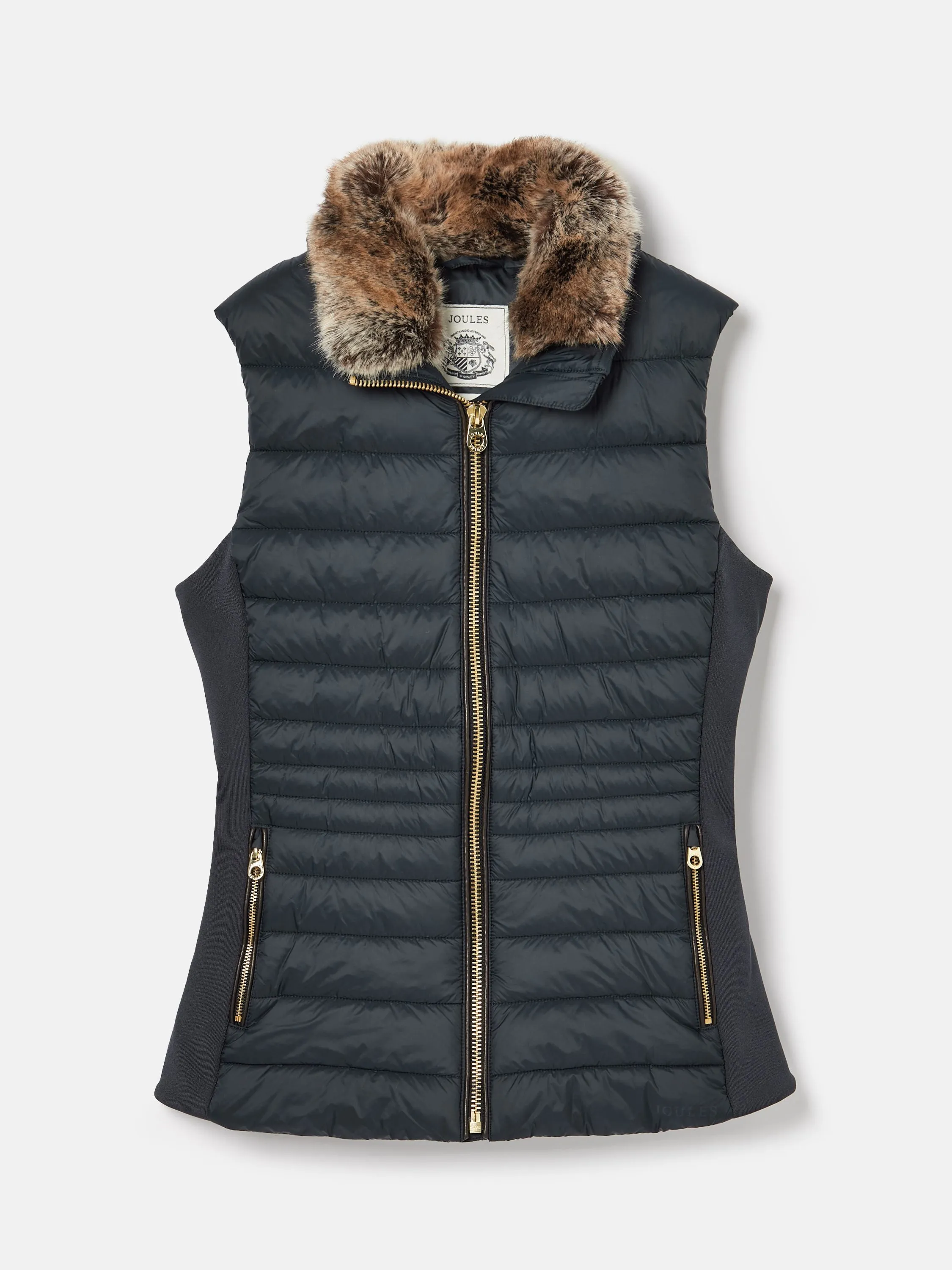 Beckley Navy Padded Showerproof Gilet With Detachable Faux Fur Collar