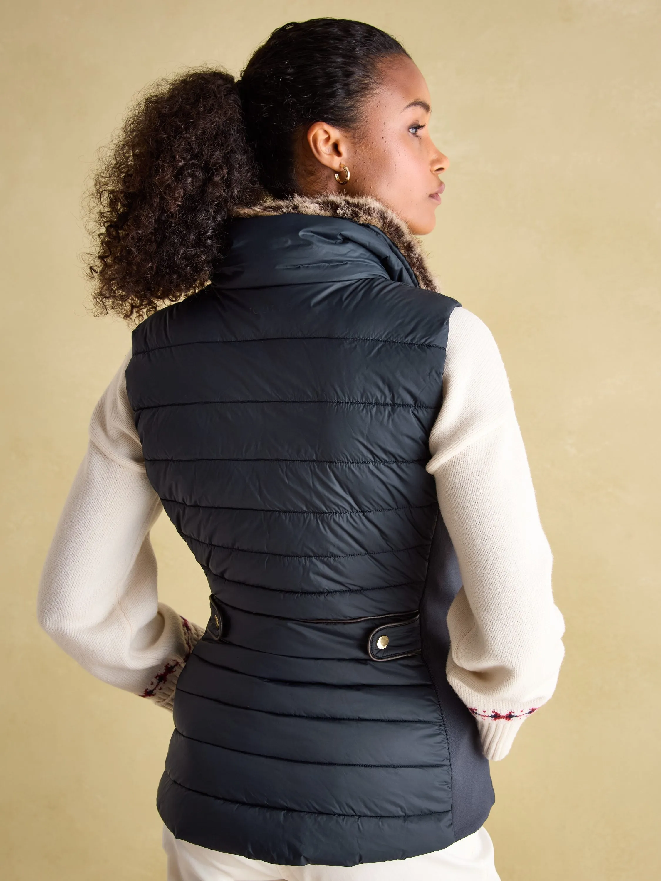 Beckley Navy Padded Showerproof Gilet With Detachable Faux Fur Collar