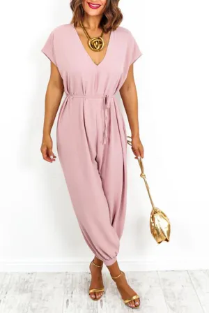 BLUSH TIE WAIST HAREM JUMPSUIT