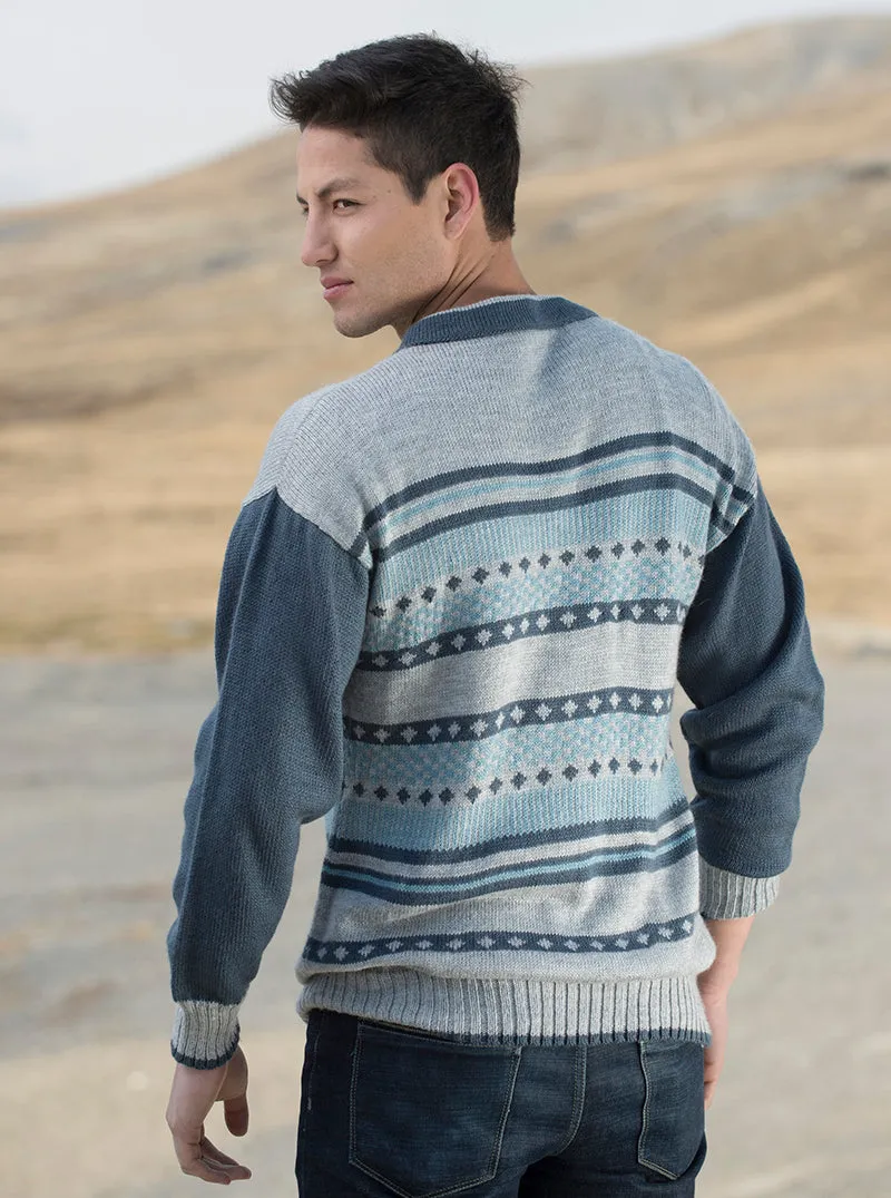 Buttoned Blue Alpaca Cardigan for Men