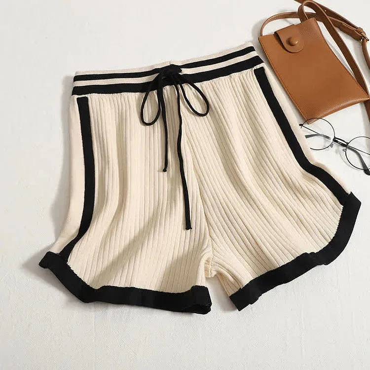 Chic Casual Colorblock V-Neck Sweater and High Waist Shorts Set