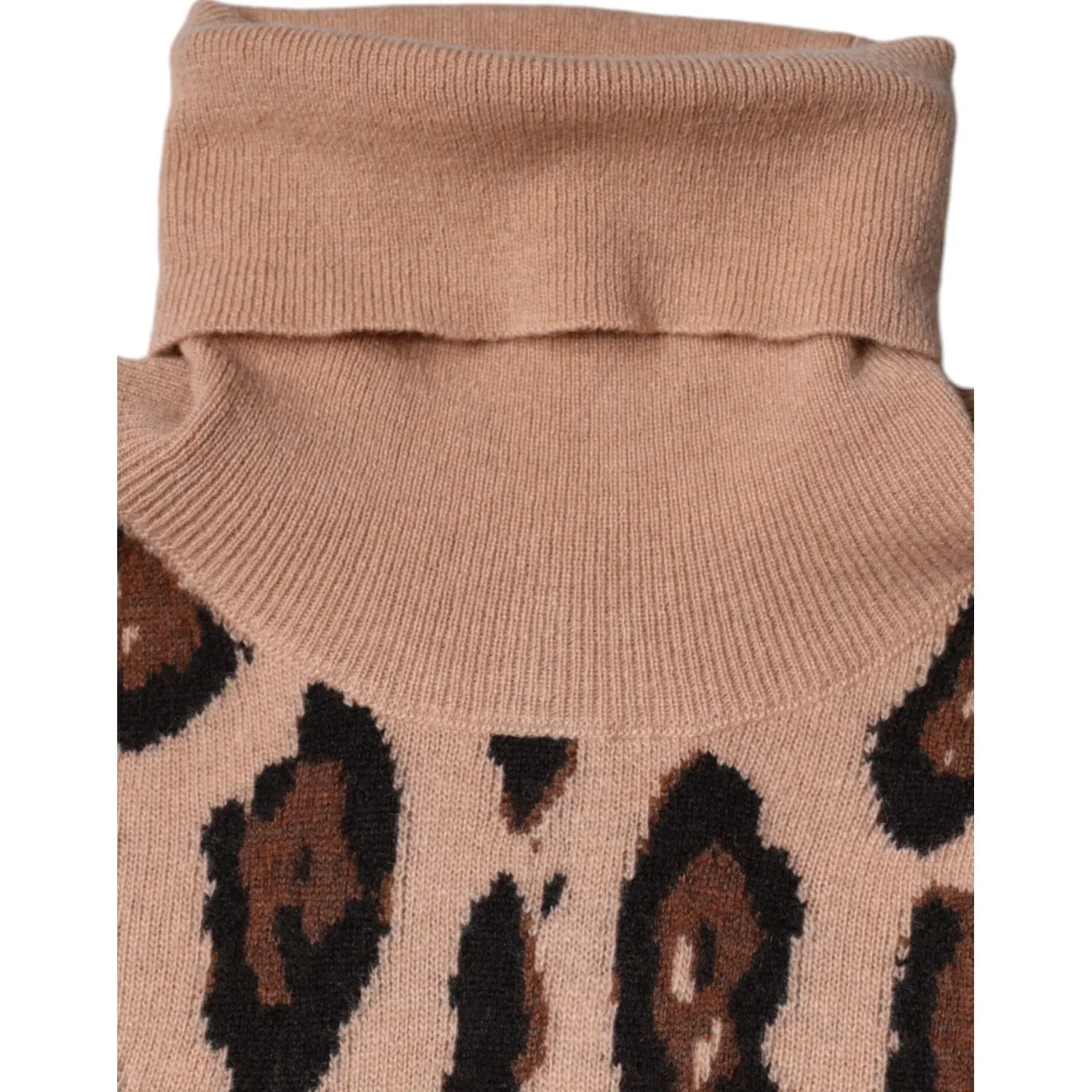 Dolce & Gabbana Beige Leopard Print Wool Turtleneck Top