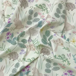 Floral Animal Garden on Ivory Raincoat Fabric