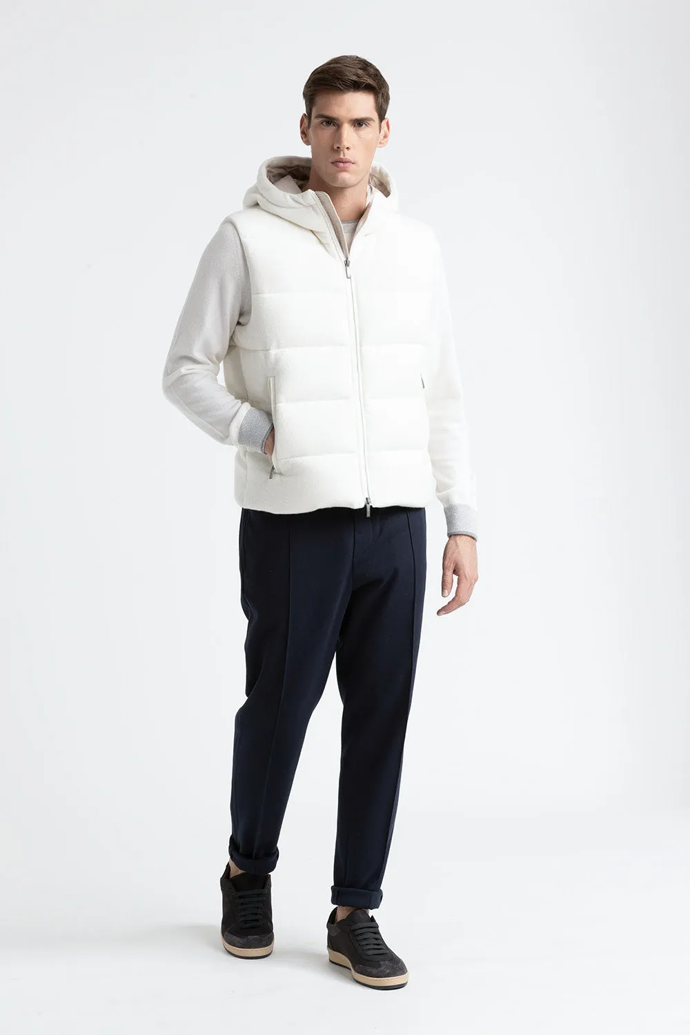 Goose down vest in wool and cashmere