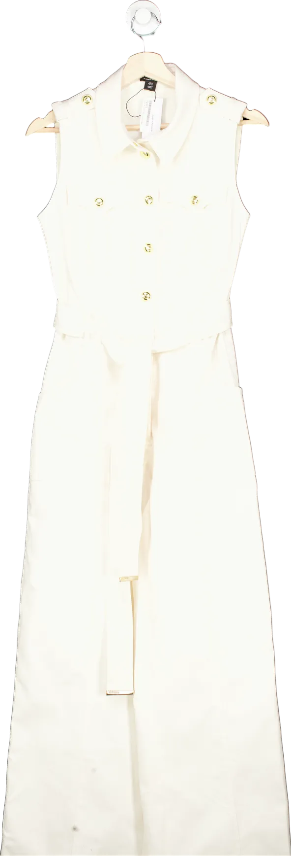 Karen Millen Ivory Tailored Denim Belted Shirt Wide Leg Jumpsuit UK 10