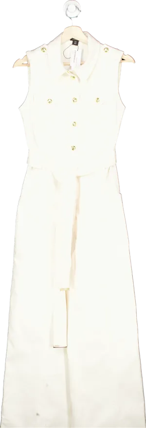 Karen Millen Ivory Tailored Denim Belted Shirt Wide Leg Jumpsuit UK 10