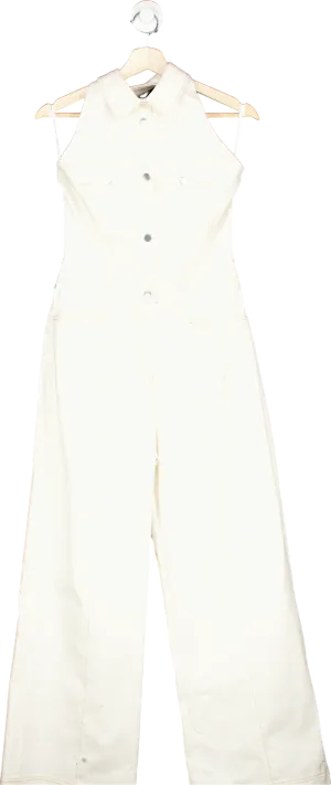 Karen Millen Ivory Tailored Denim Halterneck Wide Leg Jumpsuit UK 8