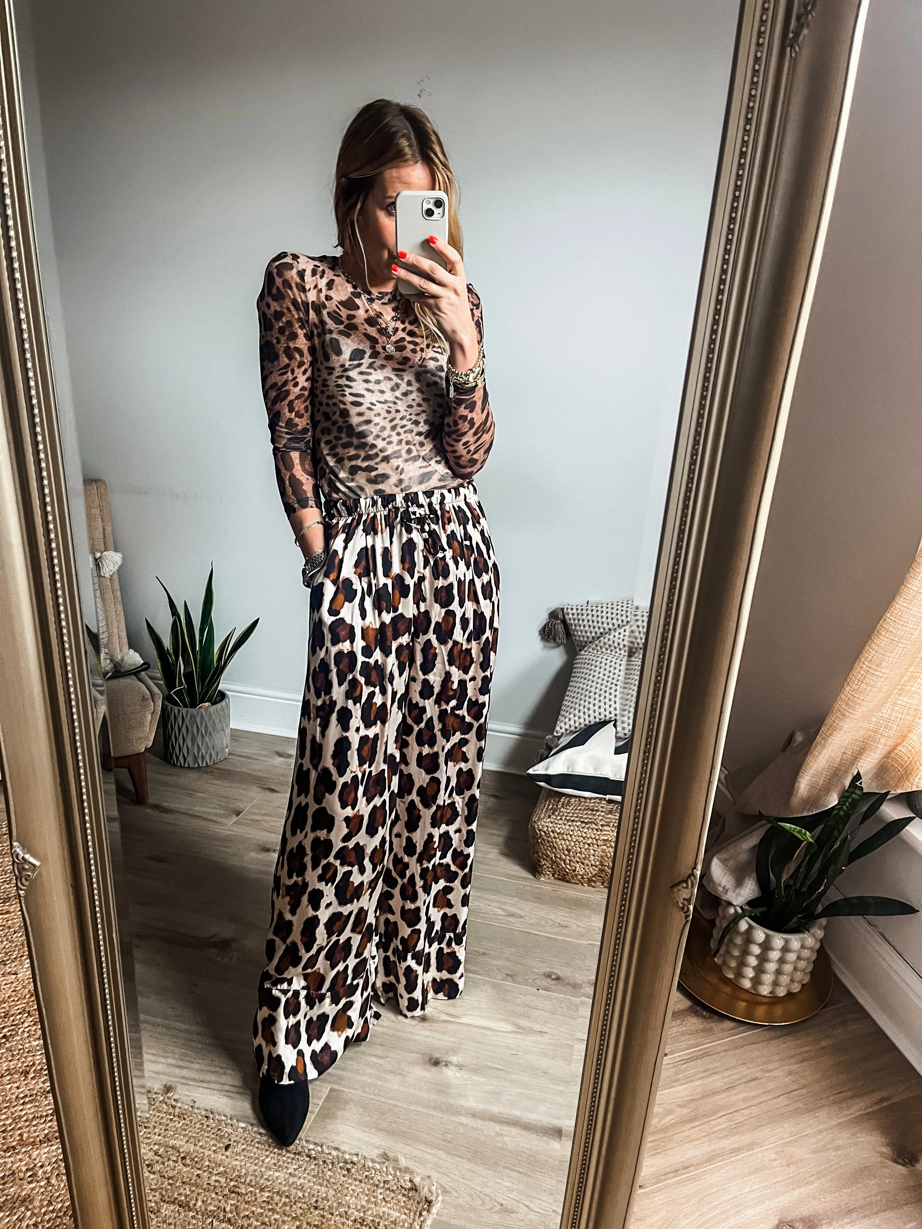 Leopard Silk Wide Leg Trousers