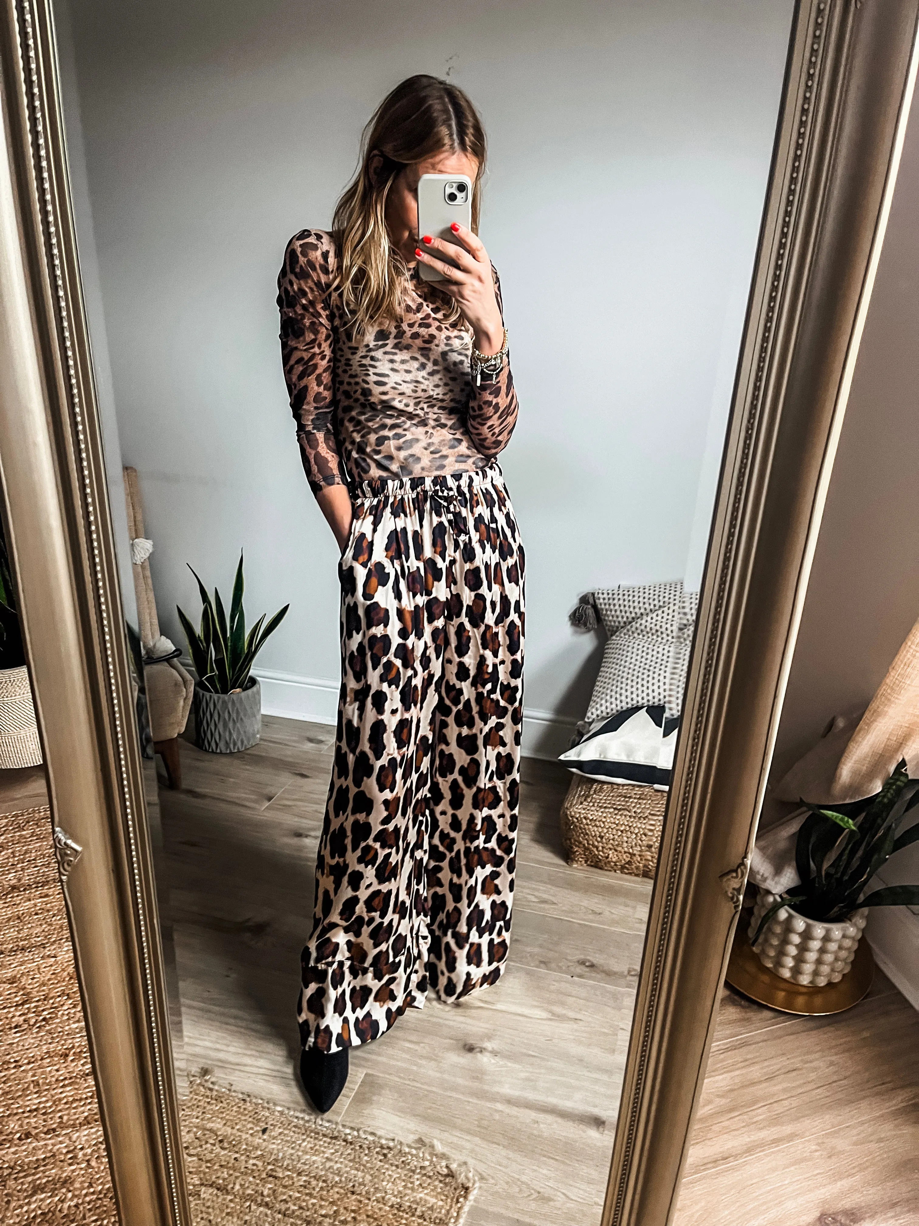 Leopard Silk Wide Leg Trousers