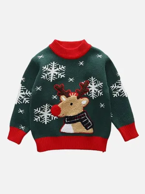 Little Surprise Box Green Flakes Reindeer Warmer Cardigan & Christmas Sweater for Kids