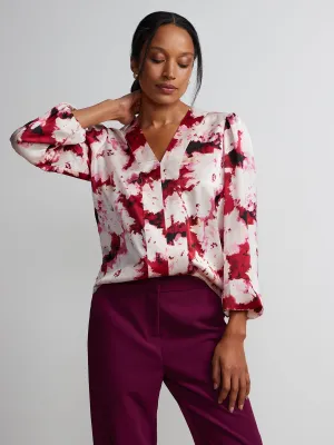 Long Sleeve V Neck Abstract Print Blouse