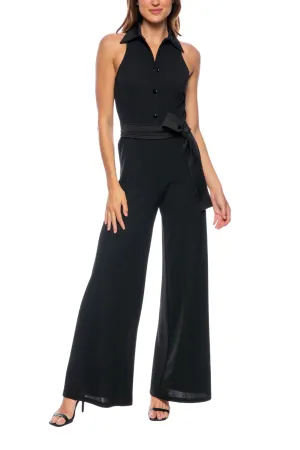 Marina Collared Sleeveless Tie Waist Scuba Crepe Jumpsuit - Wholesale