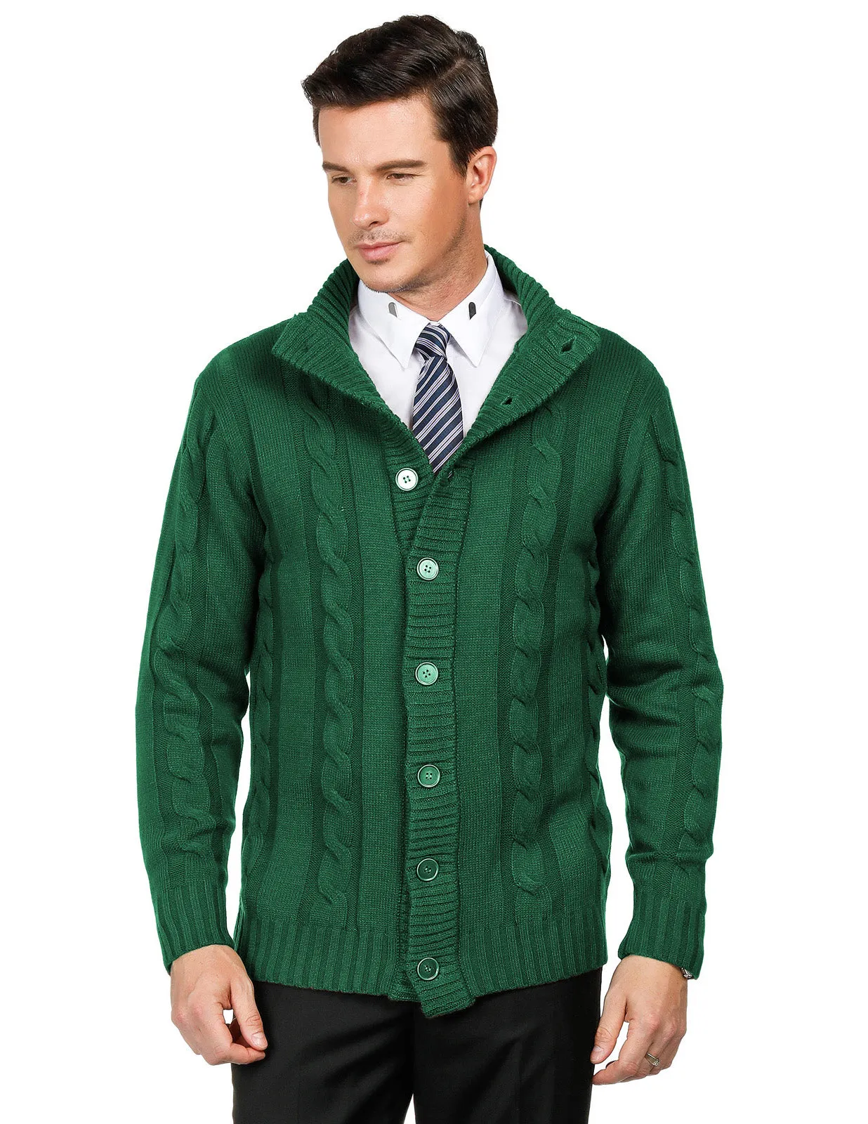 Men's Cardigan with Button Closure, Cable Knit Cardigan with Ribbed Stand-Up Collar for Autumn Winter