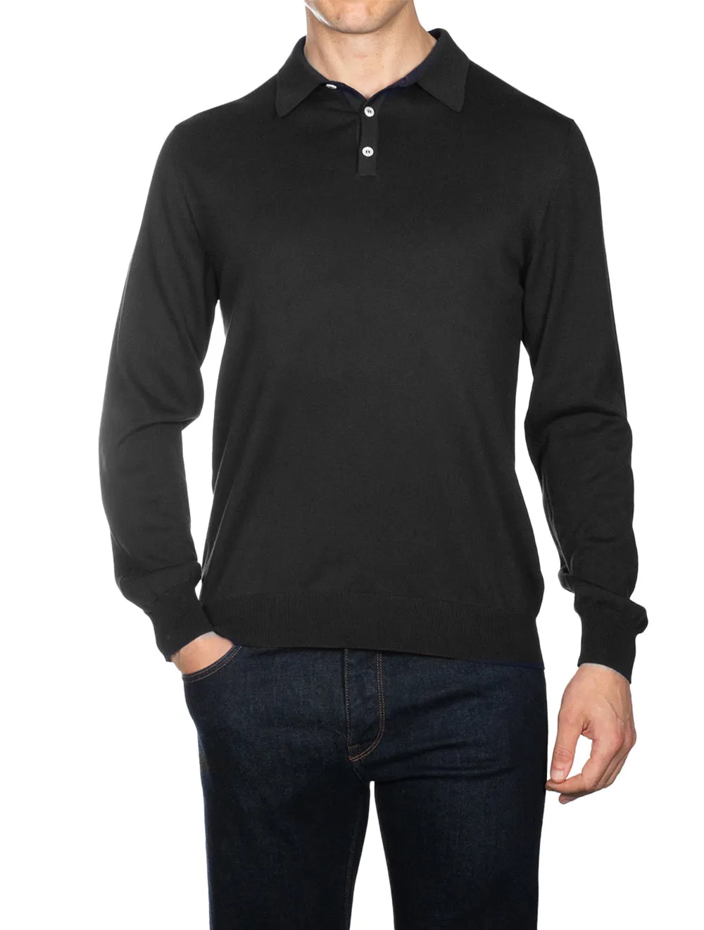 Merino Long Sleeve Polo Black