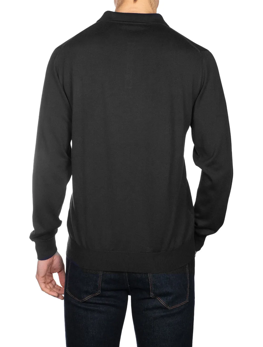 Merino Long Sleeve Polo Black