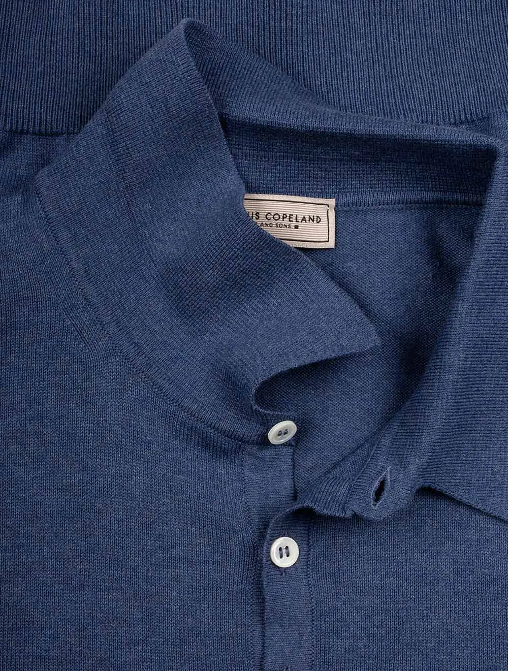 Merino Long Sleeve Polo Blue