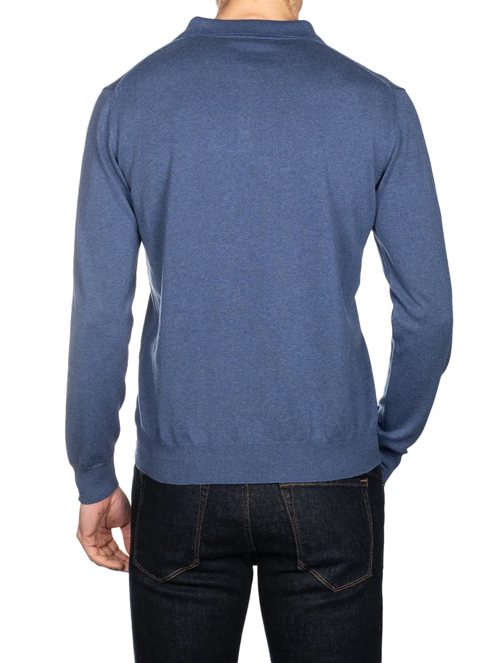 Merino Long Sleeve Polo Blue