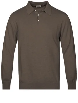 Merino Long Sleeve Polo Brown