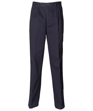 Navy - Teflon®-coated double-pleated chino trousers