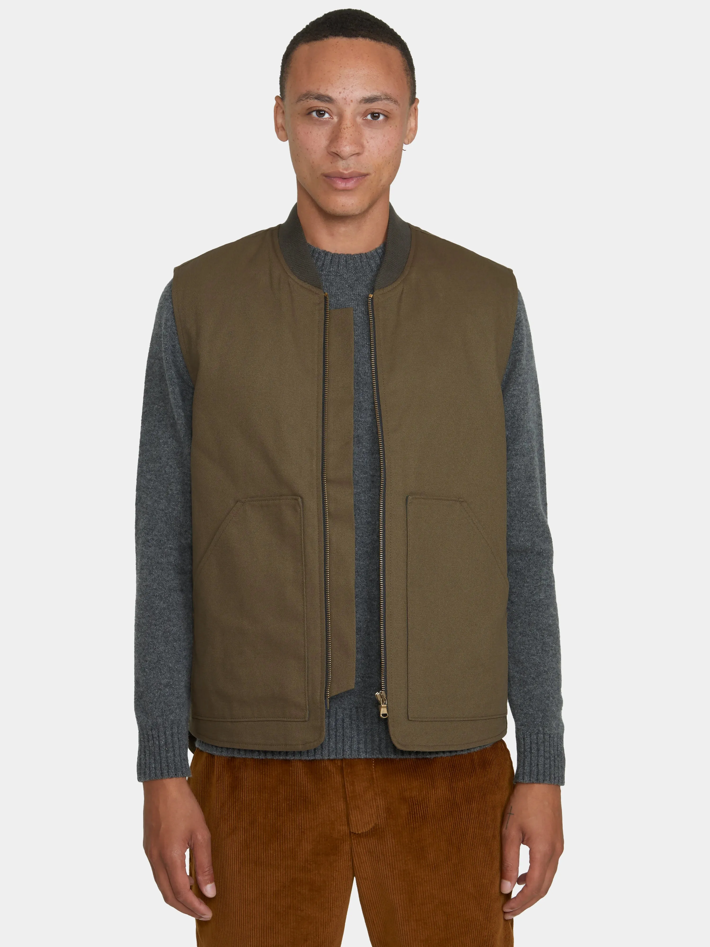 Olive Cotton Twill Gilet