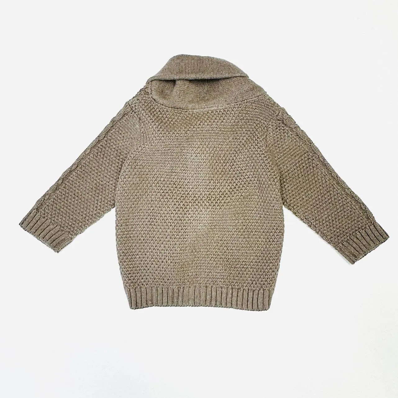 Organic Cotton Shawl Collar Cable Knit Baby Cardigan – Soft, Eco-Friendly, Non-Toxic by Viverano