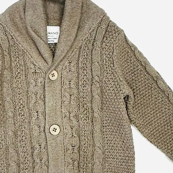 Organic Cotton Shawl Collar Cable Knit Baby Cardigan – Soft, Eco-Friendly, Non-Toxic by Viverano