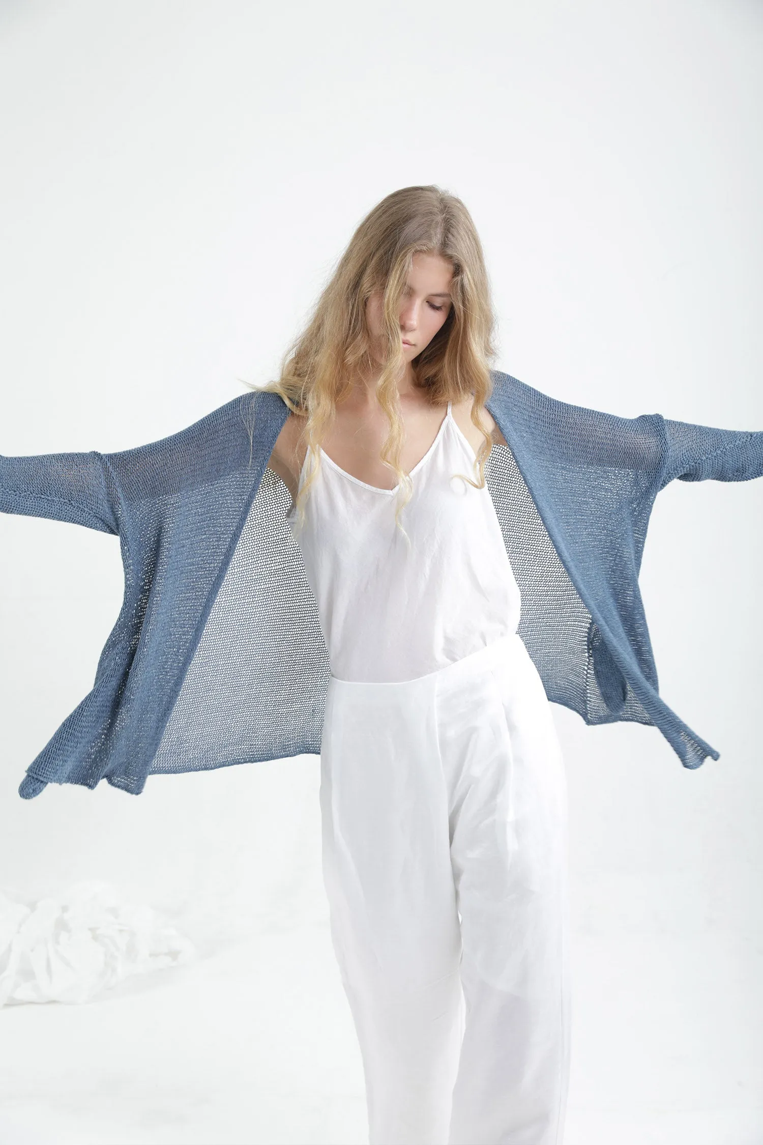 Peacock Blue Beka loose cardigan with pockets