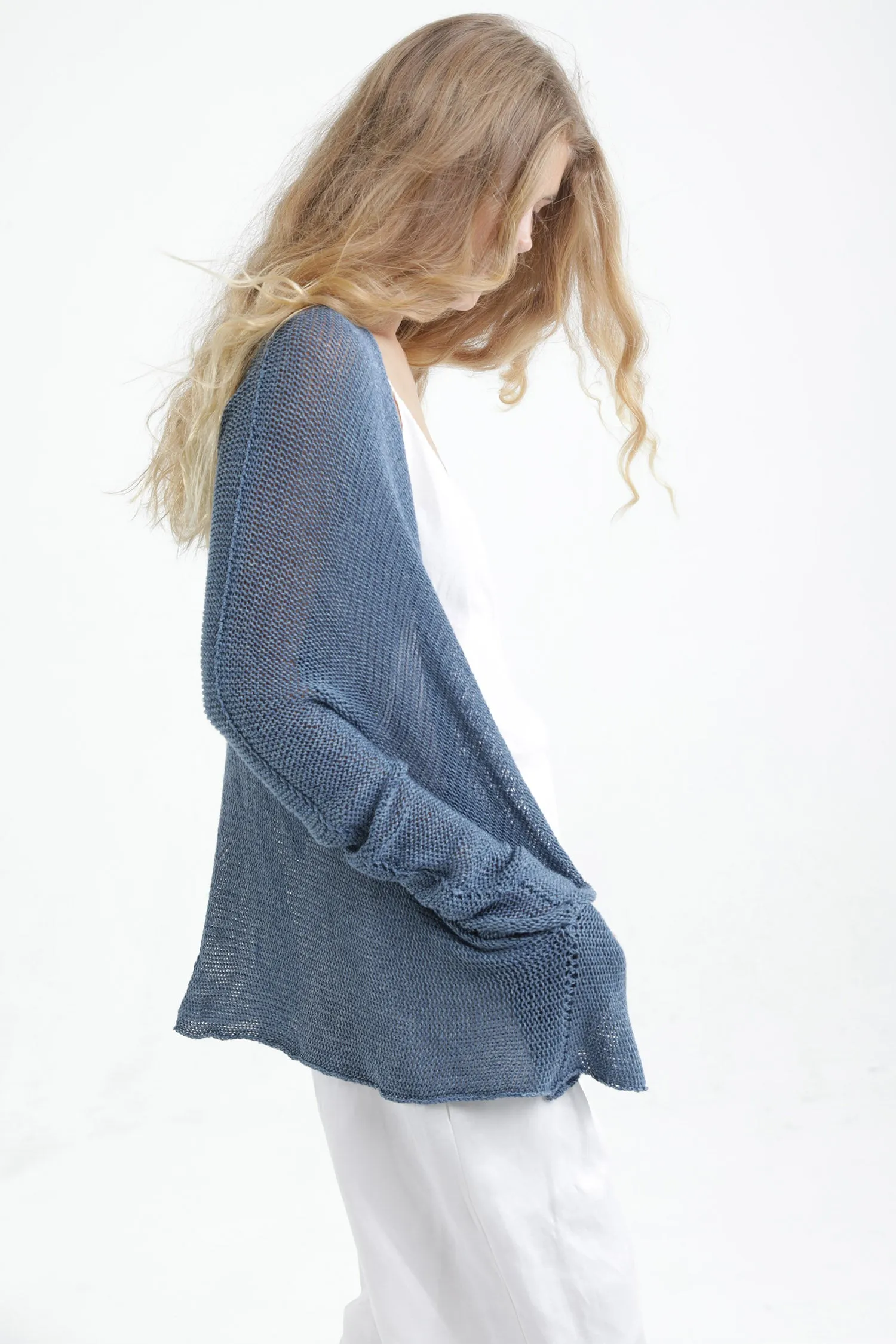 Peacock Blue Beka loose cardigan with pockets