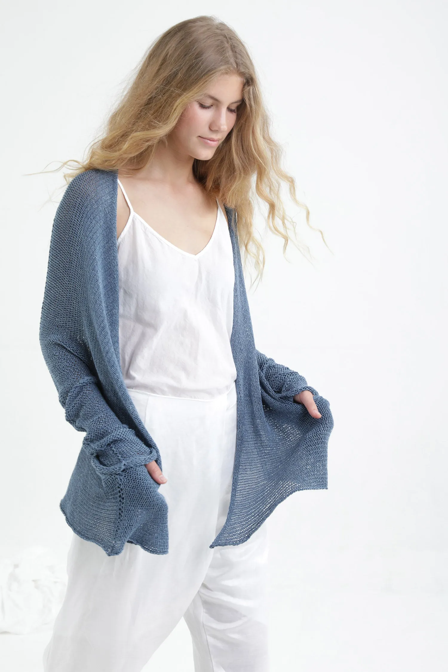 Peacock Blue Beka loose cardigan with pockets