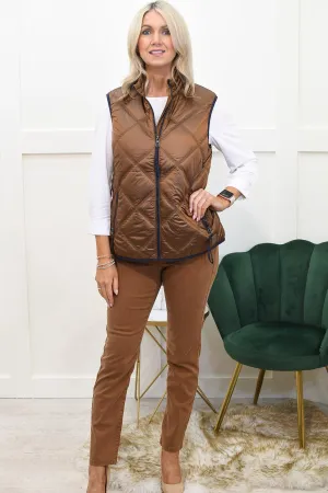 Rabe Tan & Navy Quilted Short Gilet- 53-214870 3685