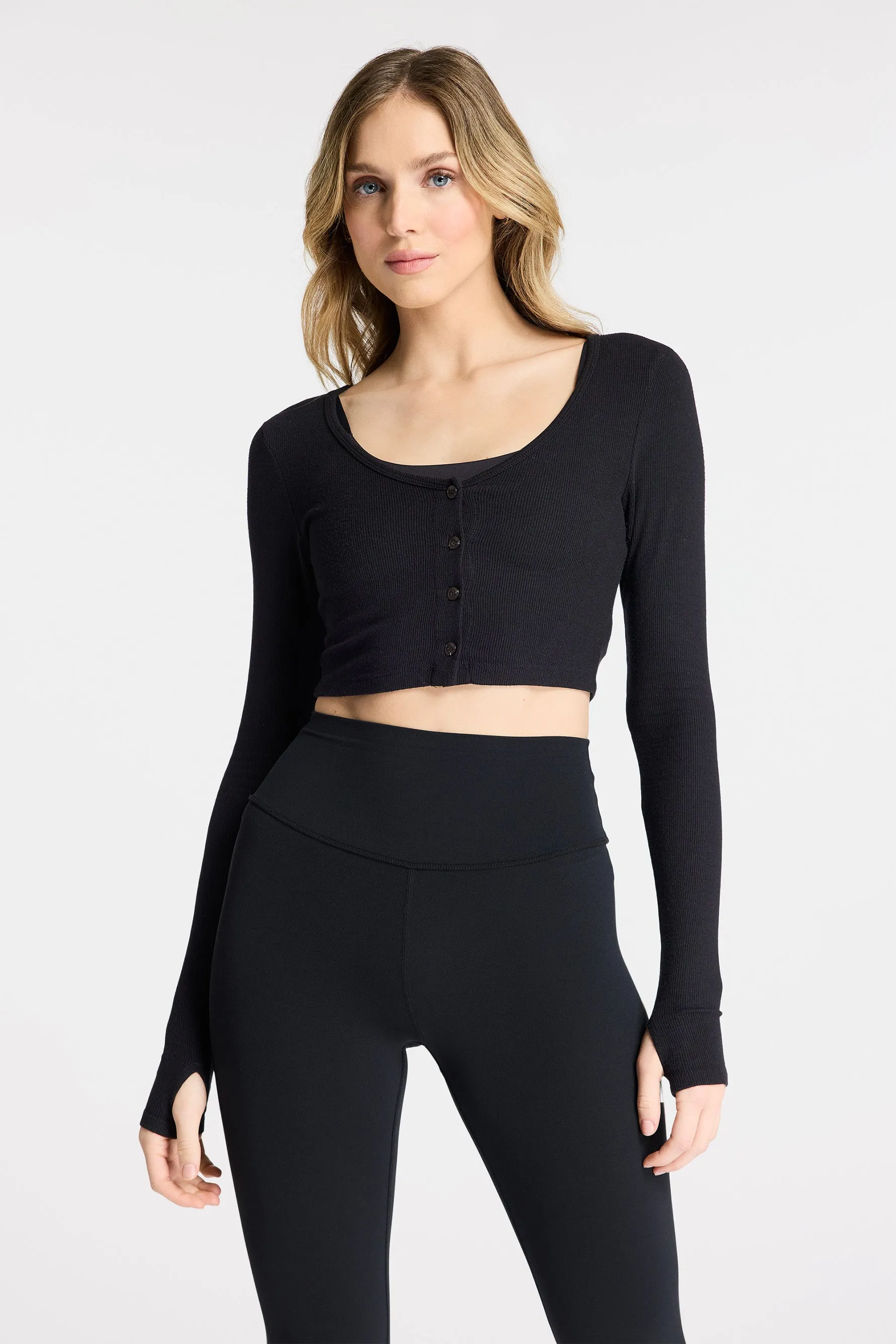 Rene Rib Crop Cardigan - Black