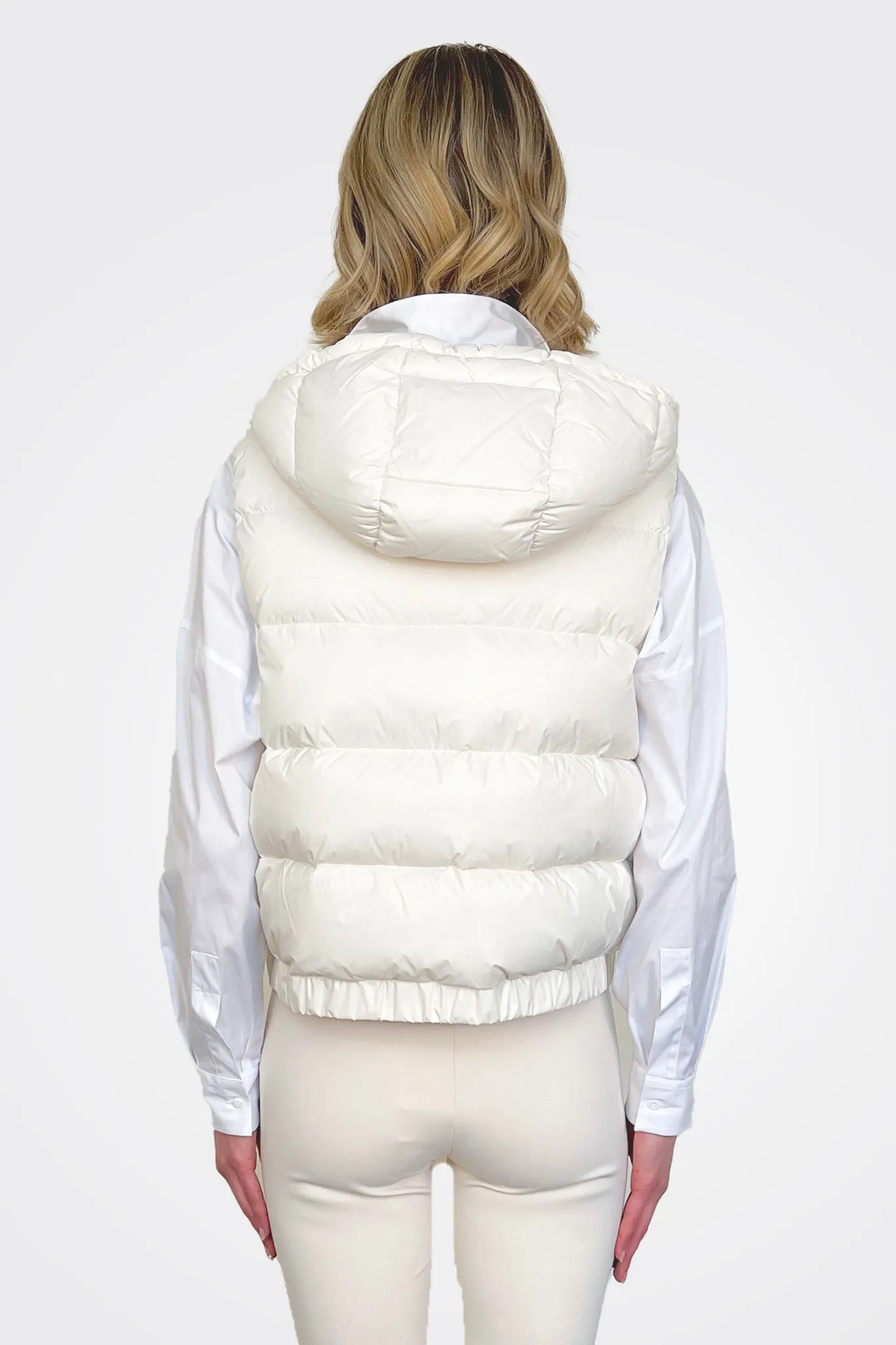 Short Hooded Goose Down Vest - Warm White