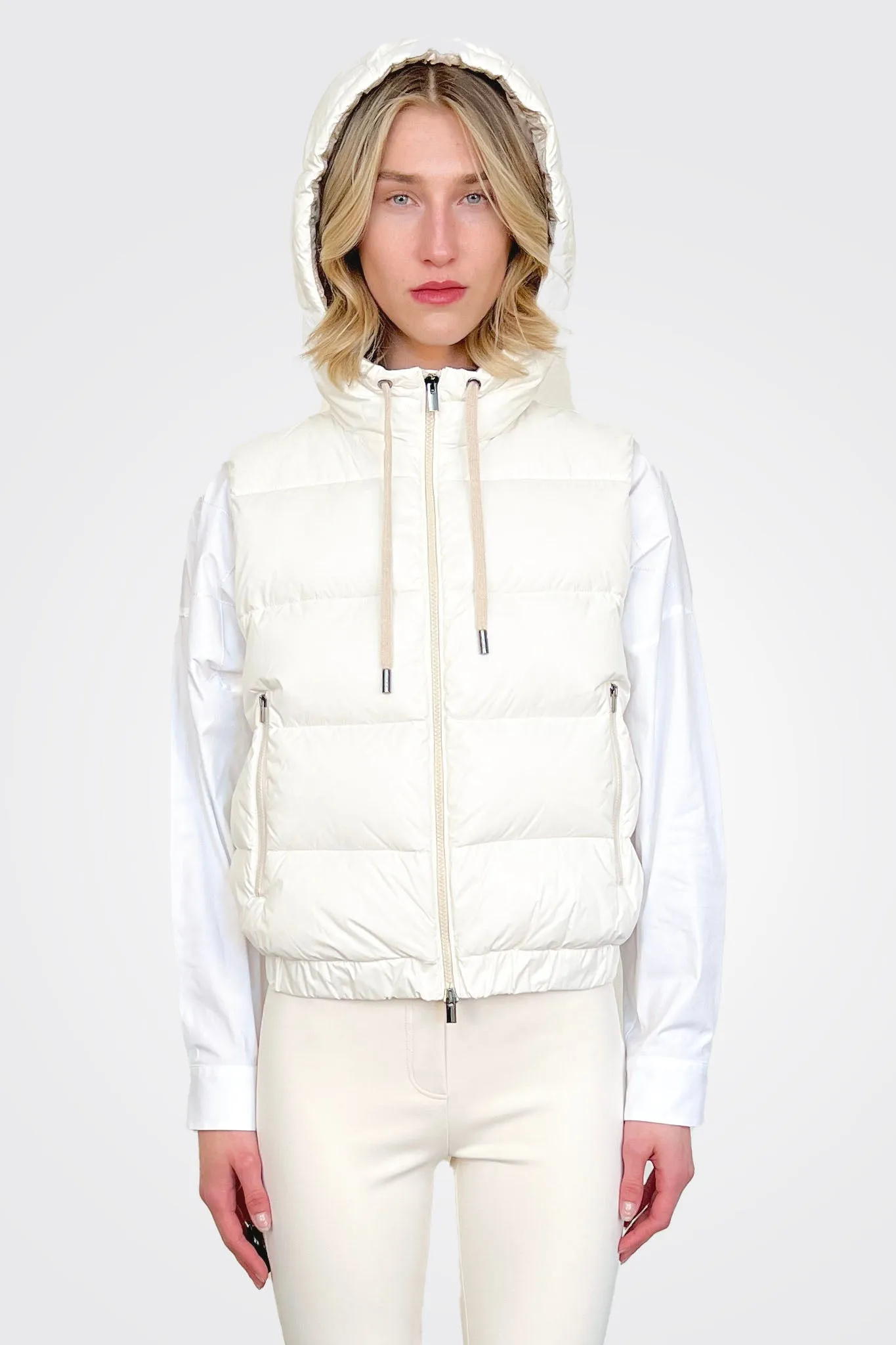 Short Hooded Goose Down Vest - Warm White