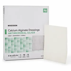 Silver Calcium Alginate Dressing 4 x 4 3/4" with Antimicrobial Silver, Sterile 10/Box