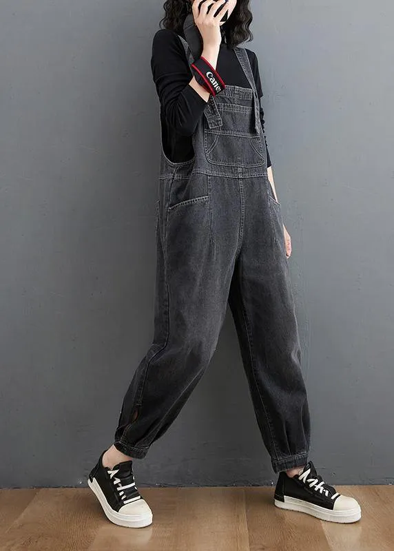 Simple Denim Black Casual Pants Unique Spring Jumpsuit Pants