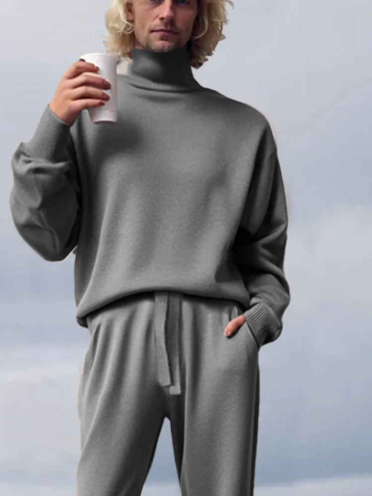 Simple Turtleneck Leisure 2-Piece Outfit