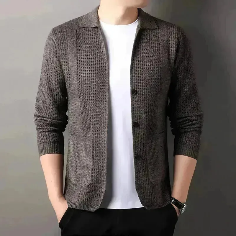 Slim fit Knitted Cardigan sweater For Young Men Workwear for fall Winter