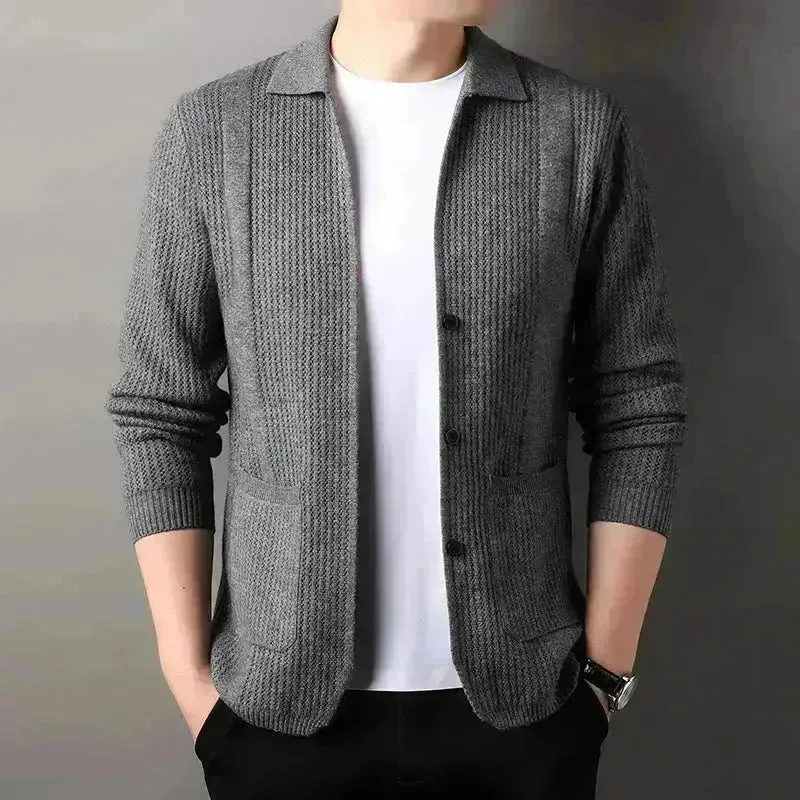 Slim fit Knitted Cardigan sweater For Young Men Workwear for fall Winter