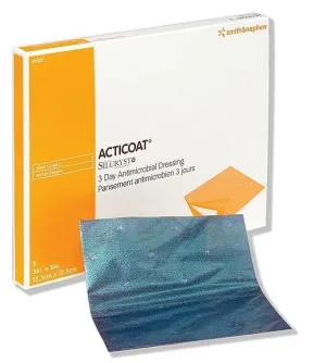 Smith & Nephew 20601 Acticoat Antimicrobial Barrier Burn Dressing With Nanocrystalline Silver, Low Adherent, Rayon/Polyester Core, Advanced Silver Technology 5cm x 5cm