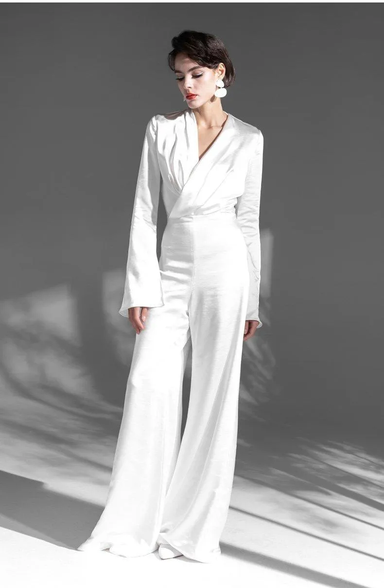 Stylish elegant simple minimalist white wedding jumpsuit - Tarin