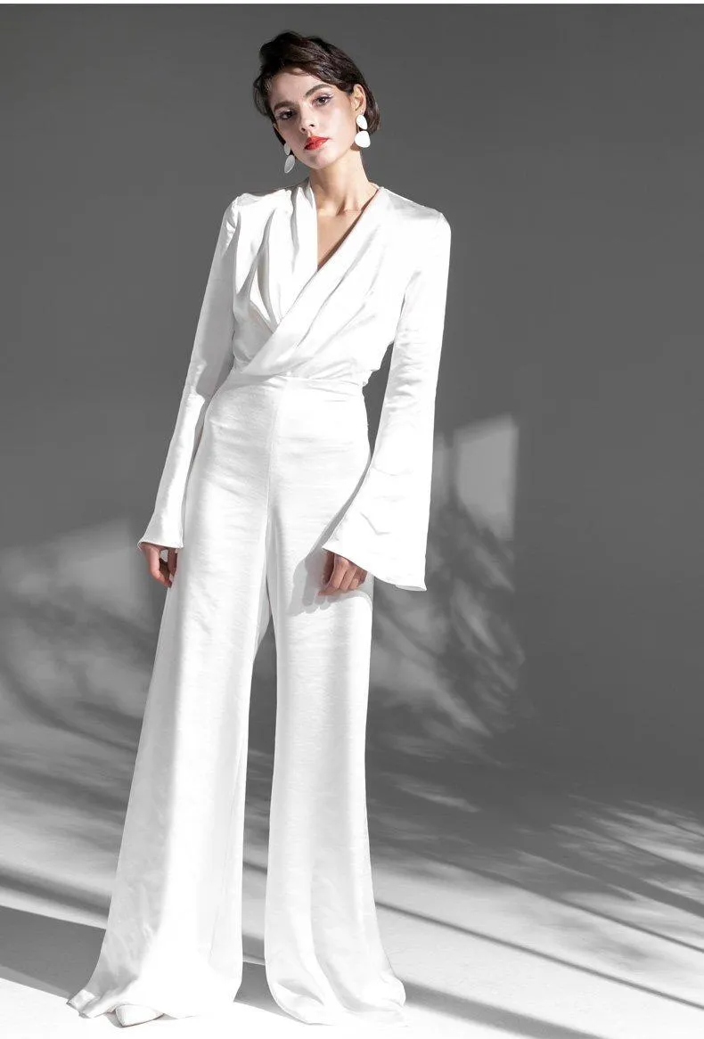 Stylish elegant simple minimalist white wedding jumpsuit - Tarin