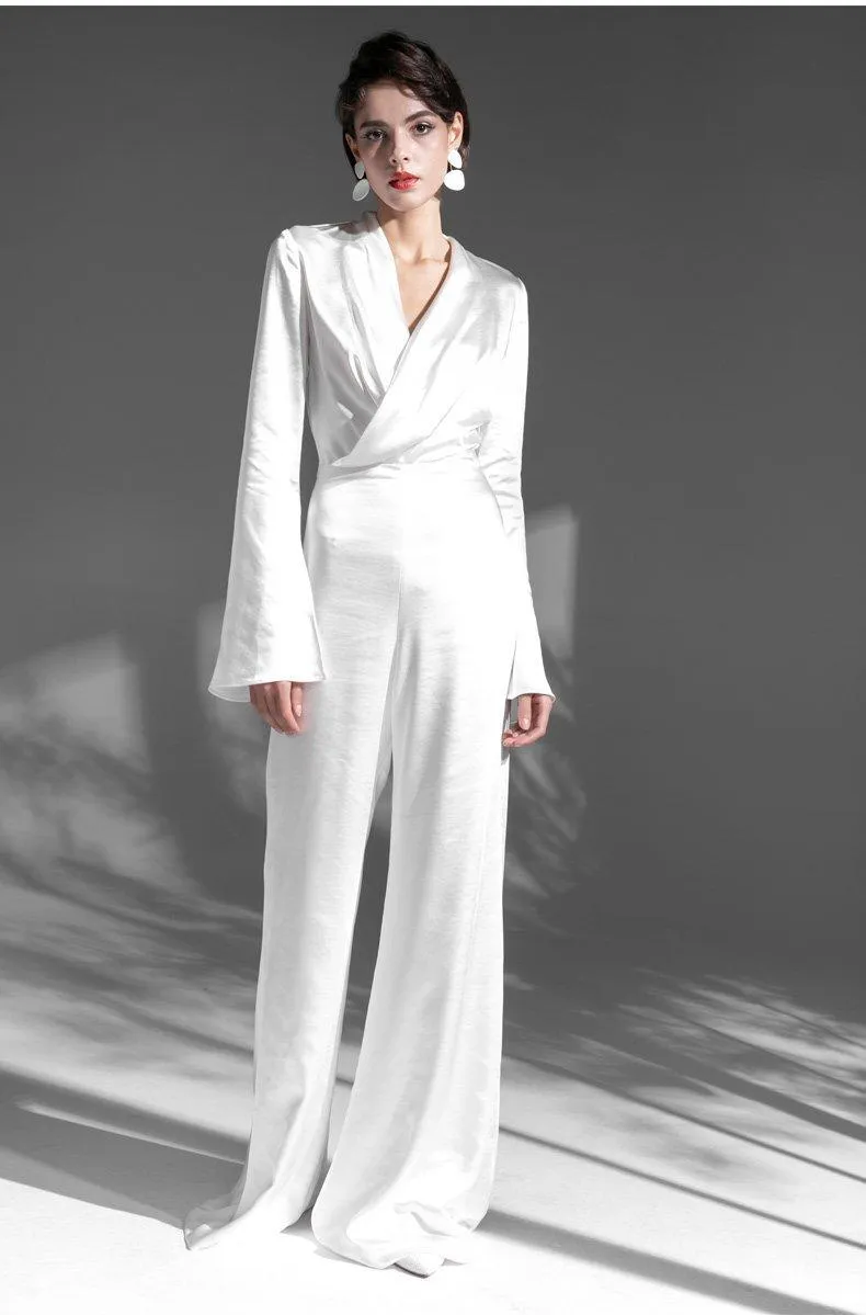 Stylish elegant simple minimalist white wedding jumpsuit - Tarin