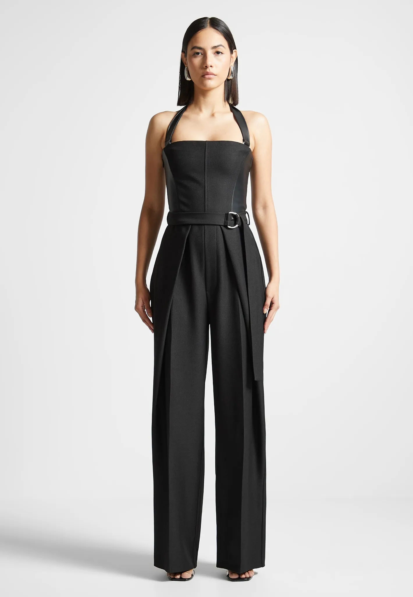 Tailored Pleat Jumpsuit with Belt - Black