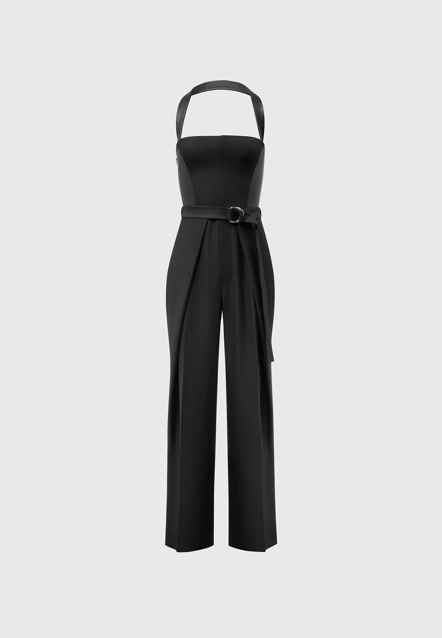 Tailored Pleat Jumpsuit with Belt - Black